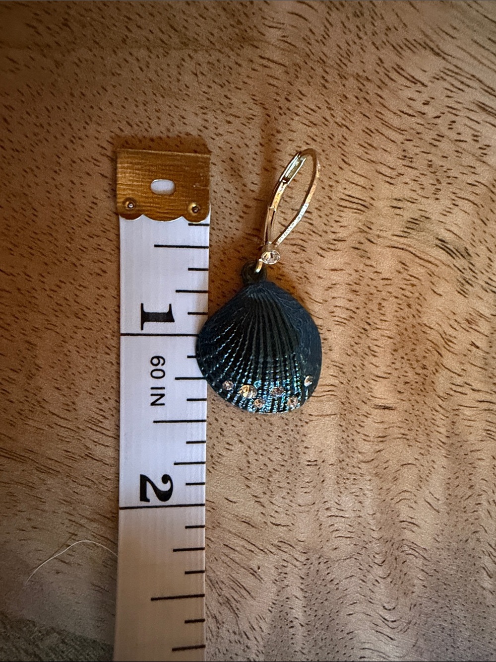 Dark Teal Shell Drop Earrings with Gold Accents - Picture 8 of 8